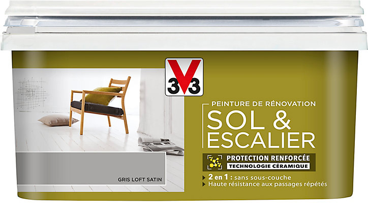 Peinture de rénovation sol et escalier V33 gris loft satin 2L