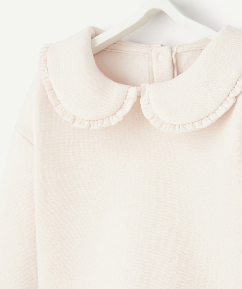 SWEAT BÉBÉ FILLE EN FIBRES RECYCLÉES ROSE POUDRÉ AVEC COL CLAUDINE