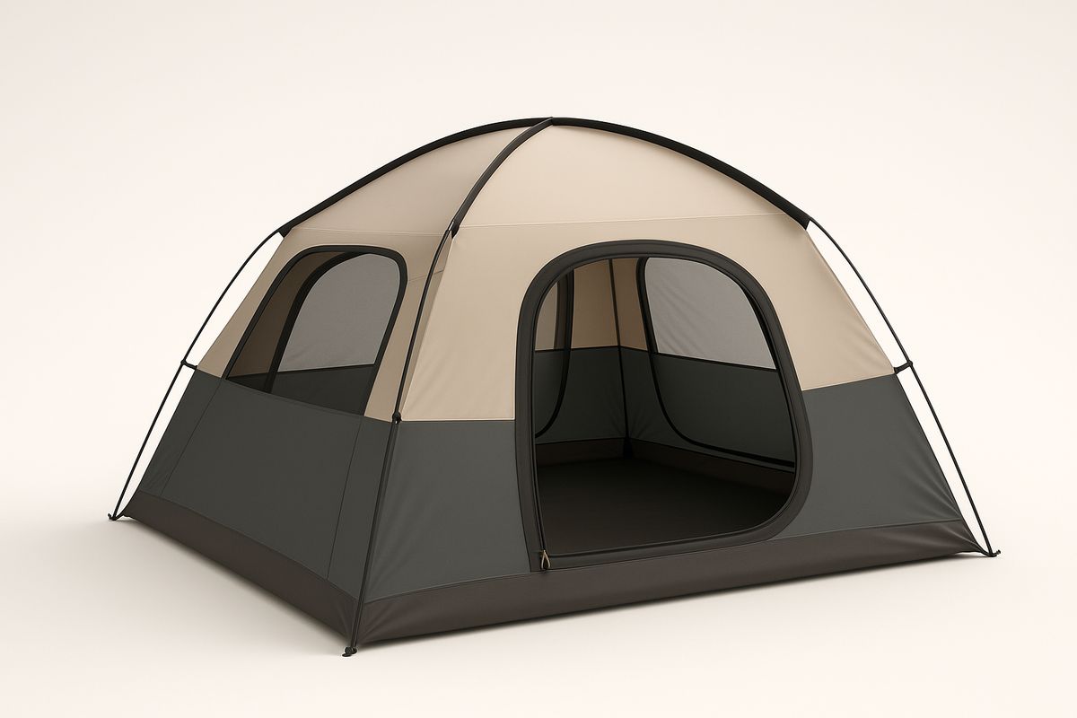 Campingzelt 4-Personen Kuppelzelt Polyester Wasserdicht Beige/Grau