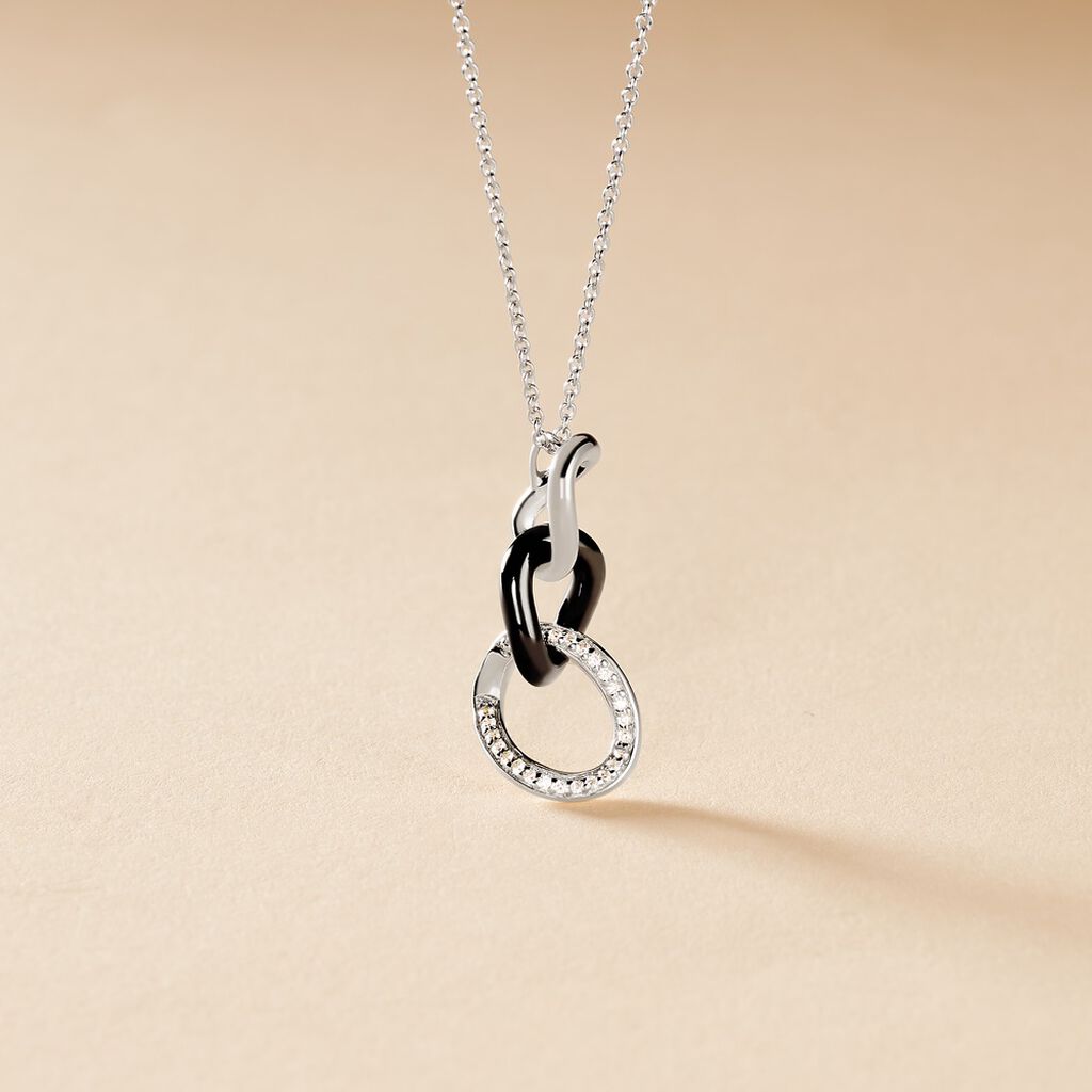 Collier Link Argent Blanc Céramique Et Oxyde De Zirconium