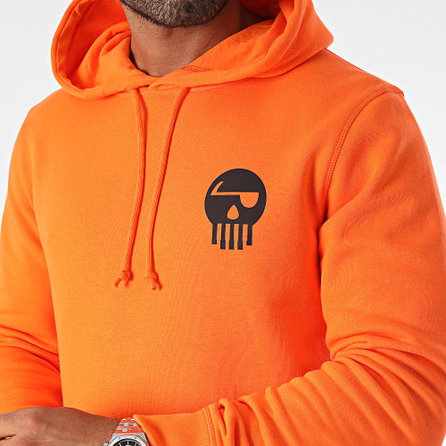 Sweat Capuche Logo Chest And Back Orange Noir