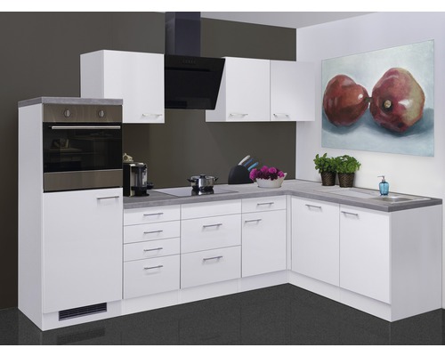 Flex Well hoekkeuken met Varo apparatuur, 280 cm, mat wit, gedemonteerd, omkeerbare uitvoering 00011231