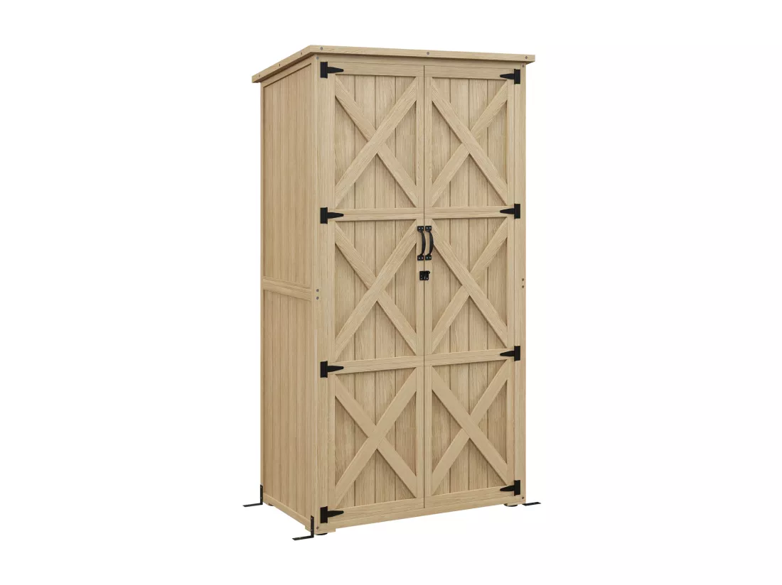 Armoire de jardin abri de jardin 2 portes croisillons 2 étagères toit bitumé bois sapin pré-huilé