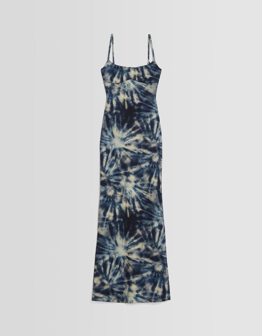 Vestido longo com efeito tie-dye e alças.