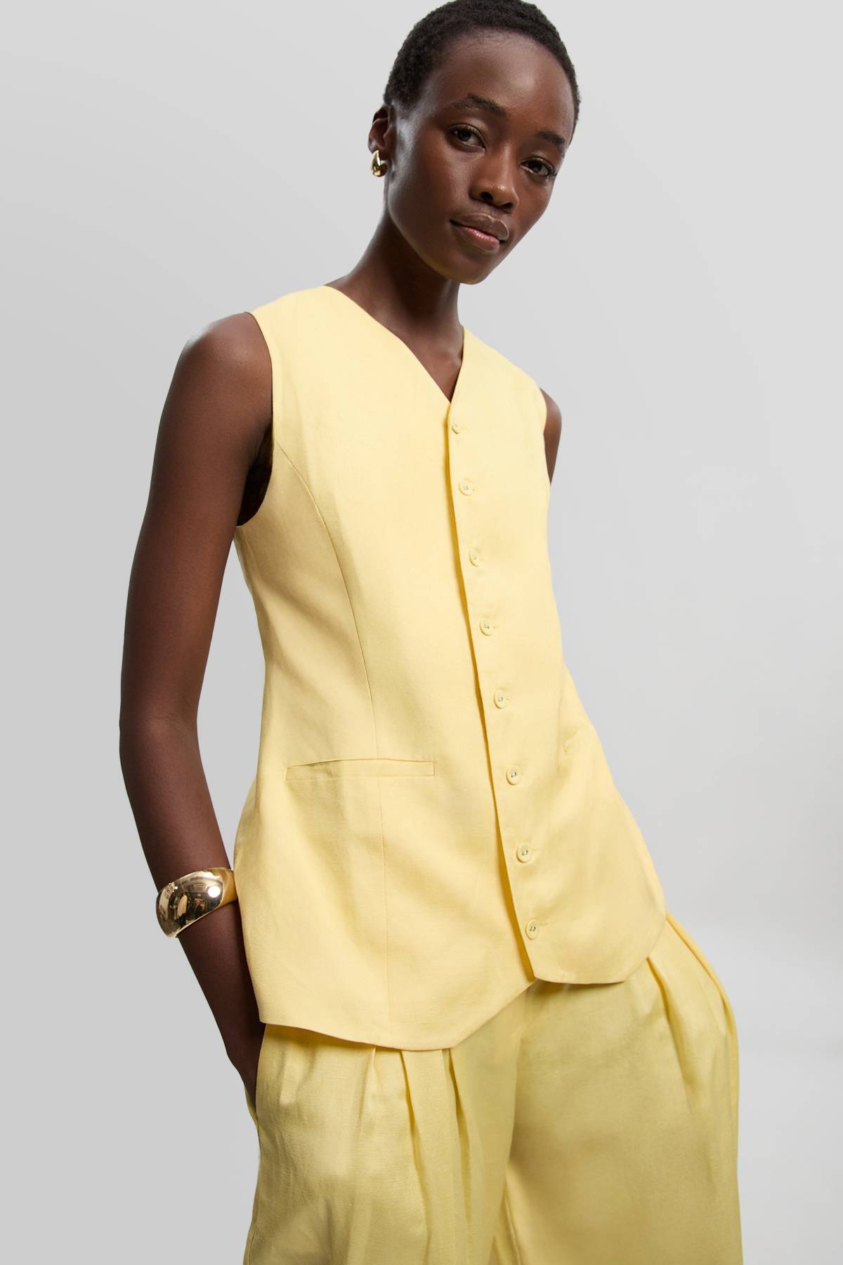 KarenMillen Gilet long tissé en lin et viscose