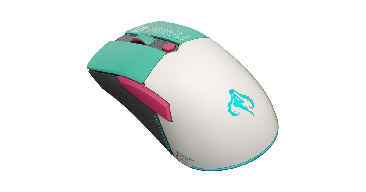 ASUSTUF GAMING Mini Wireless Mouse Hatsune Miku Edition  (Wit/turquoise, 12.000 dpi, USB / 2.4GHz / Bluetooth)