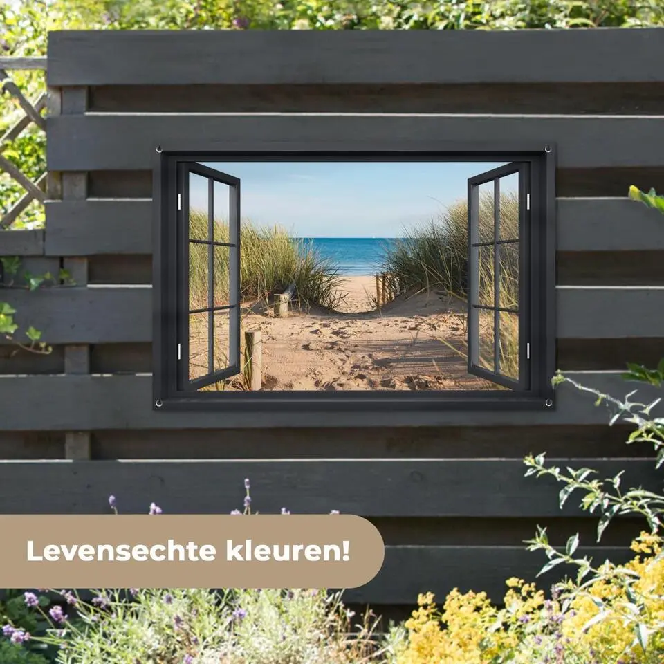 MuchoWow Tuinposter 120x80cm Doorkijk Strand Zee Zand Water
