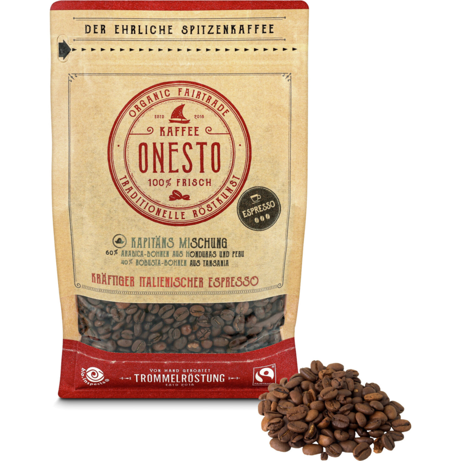 Onesto Bio Bohnenkaffee Kapitän Espresso