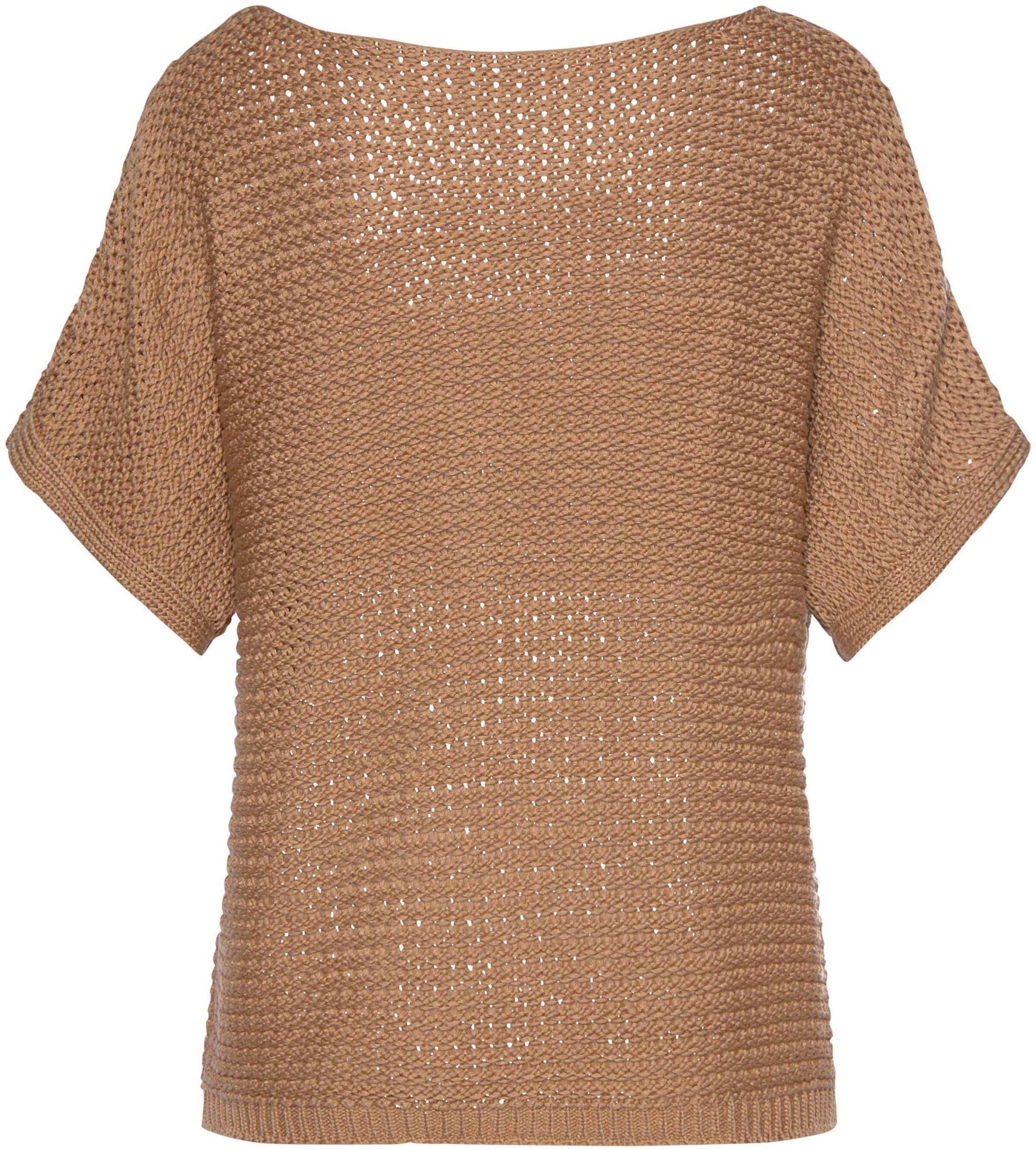 LASCANA Kurzarmpullover in camelfarben