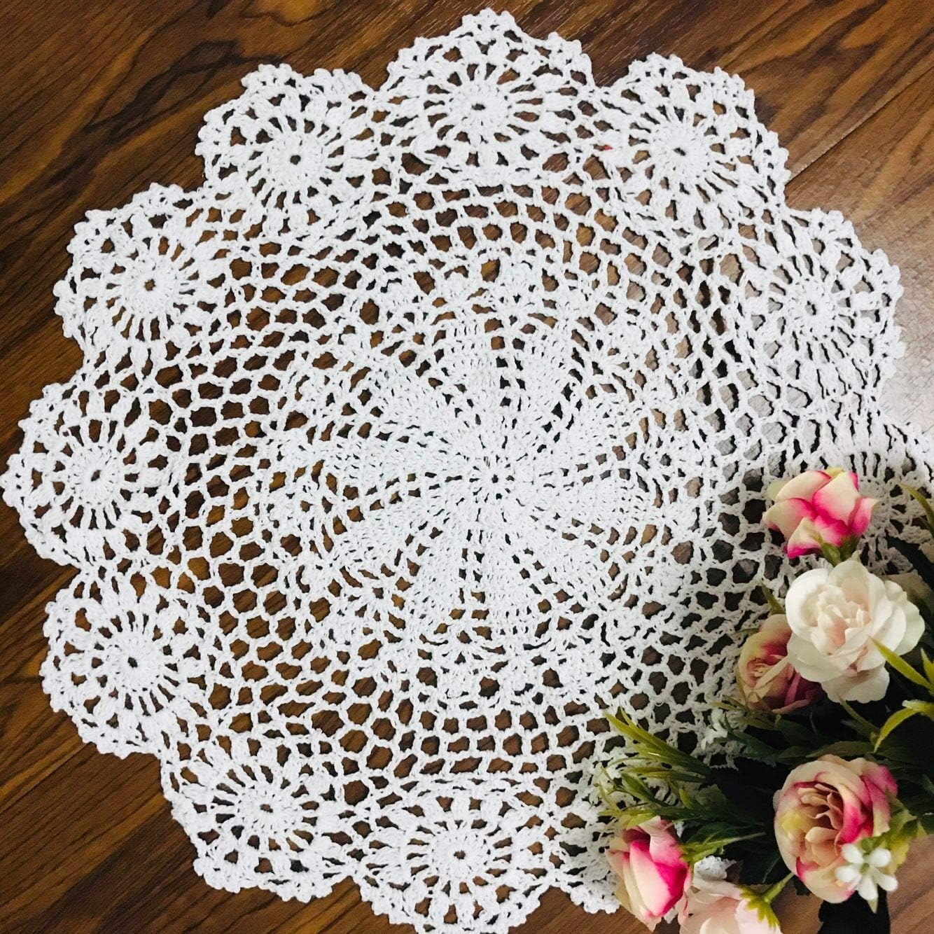 (2er Set) Ø35cm Gehäkelte Deko Teller / Schüssel Untersetzer Hygge Lifestyle Tisch Unterlage Boho Accessoire