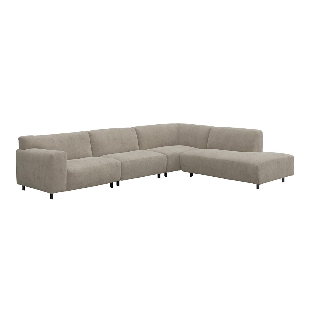 Vesta hjørnesofa 3-seter med åpen ende høyre, Big hjørnemodul, Tekstil Eros Stone, standardsøm, sort metallben 10 cm, Comfort CM