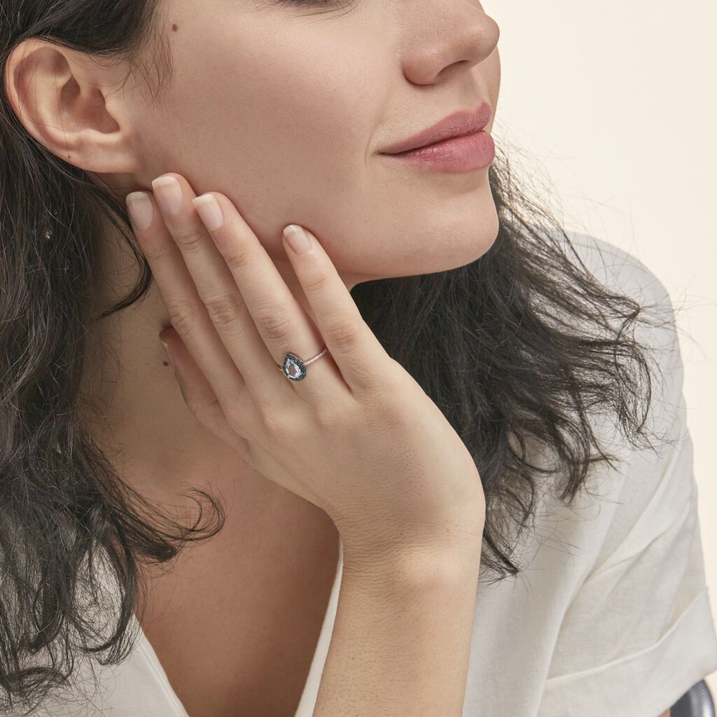 Bague Kenza Or Blanc Topaze Et Saphir Et Diamant