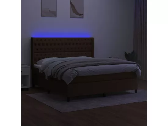 Sommier tapissier matelas et LED Marron foncé 180x200cm Tissu