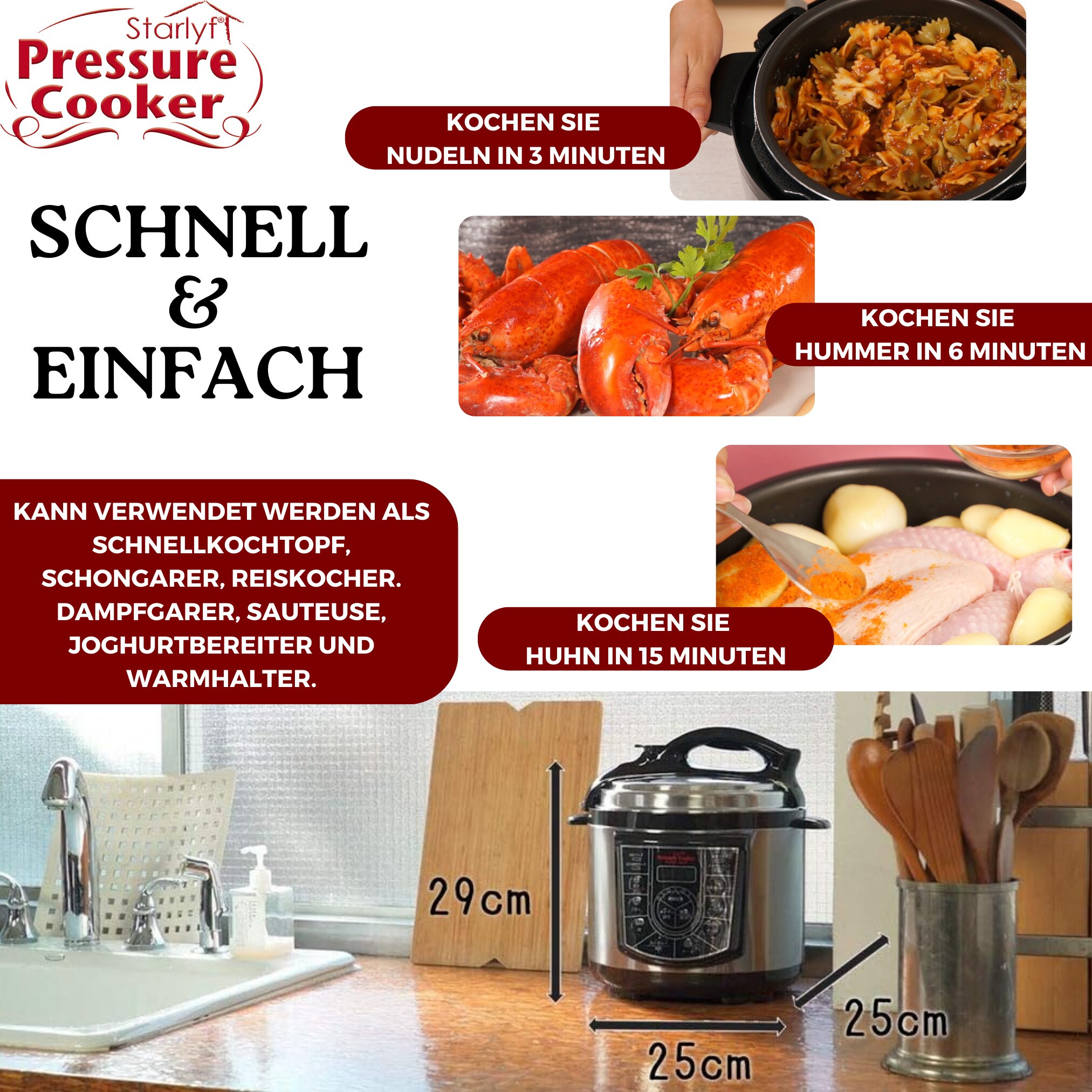 Starlyf® Multikocher - Schnellkochtopf - Reiskocher edelstahl Pressure Cooker