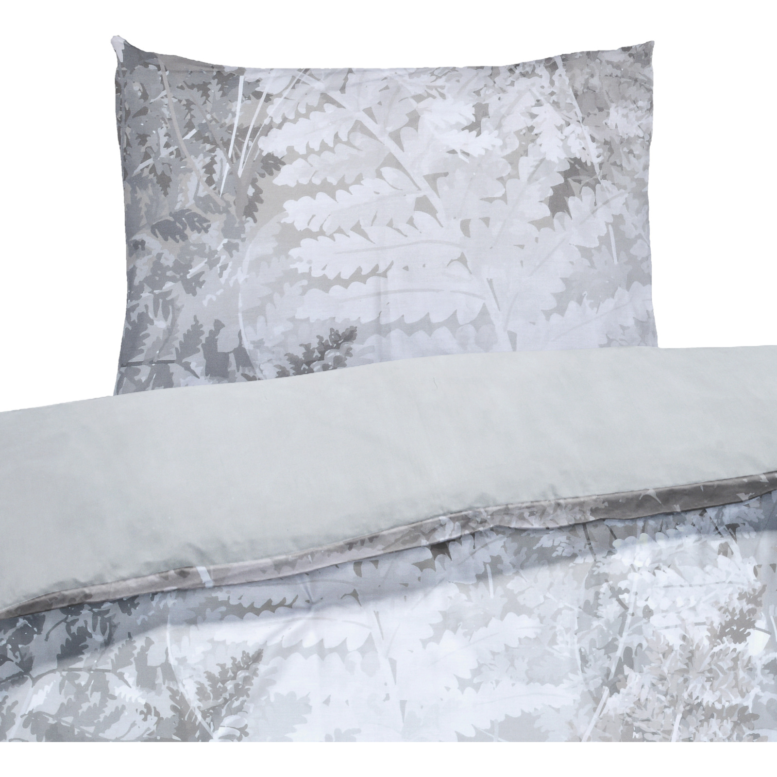 Bettwäsche Satin Farn hellgrau 200x210 2x65x65 Bettanzug Fra