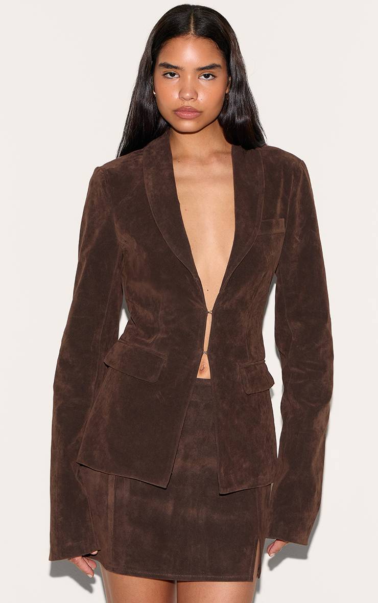 Deep Chocolate Blazer Tall En Faux Suède Cintré