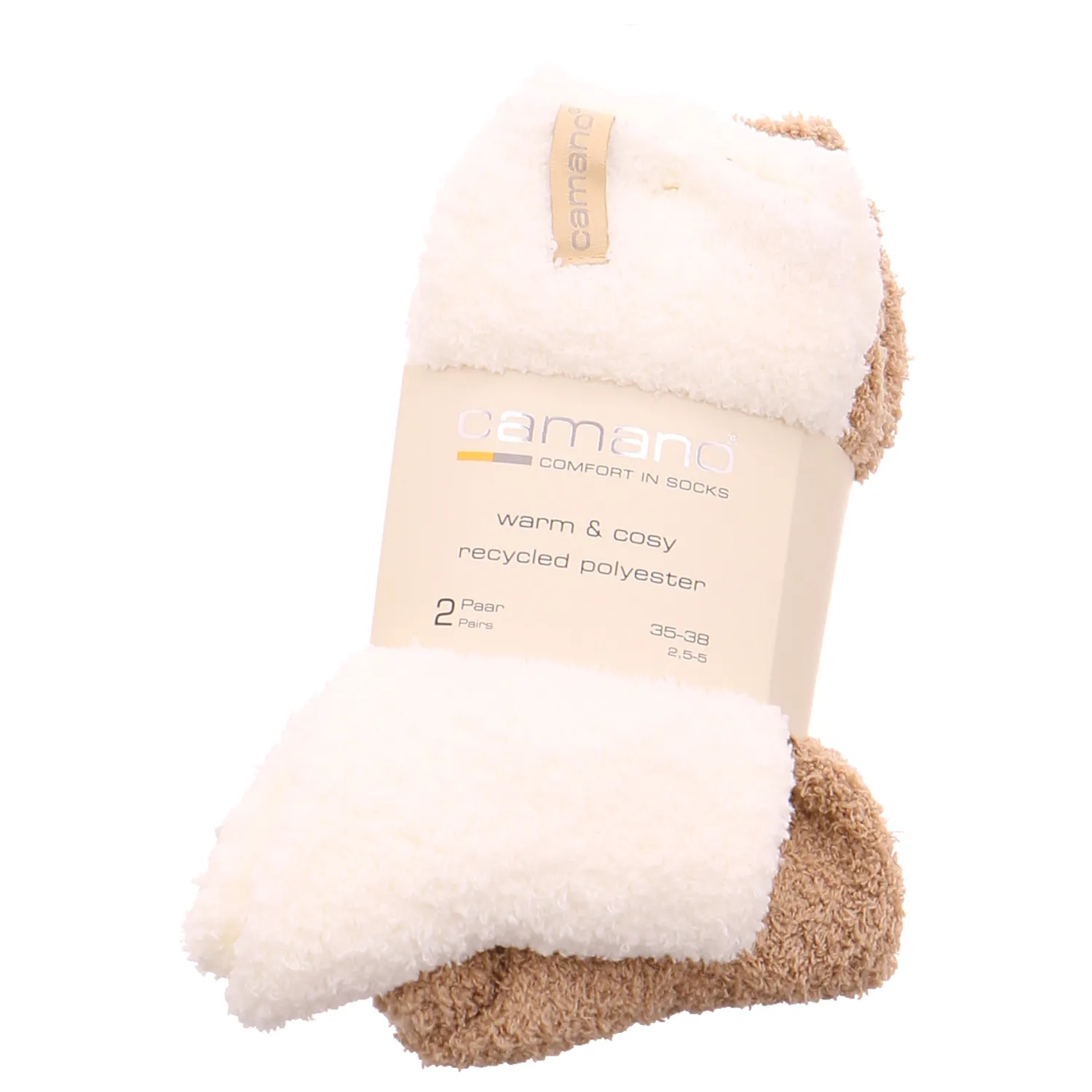 CAMANO Freizeitsocken Beige Textil  Socken flauschig 2-ER Pack