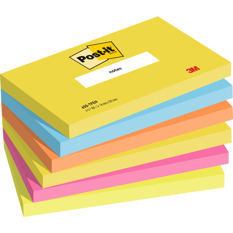 Post-it Haftnotizen Energetic, 76 x 127 mm, 6 x 100 Blatt