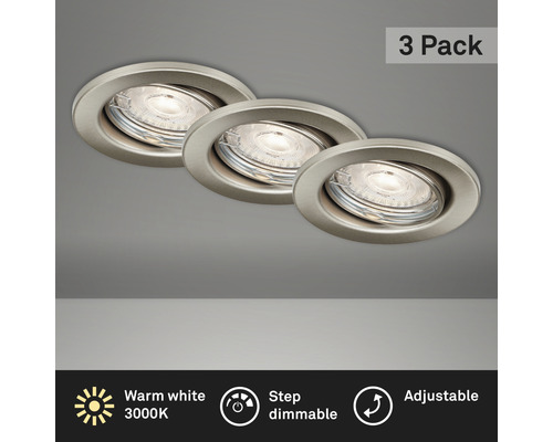 LED inbouwspots set, 3-delig, dimbaar, IP23, 3 x 5W, 3 x 460 lm, 3000 K, draaibaar, nikkel/mat, Ø 8,6/6,8 cm, 230V