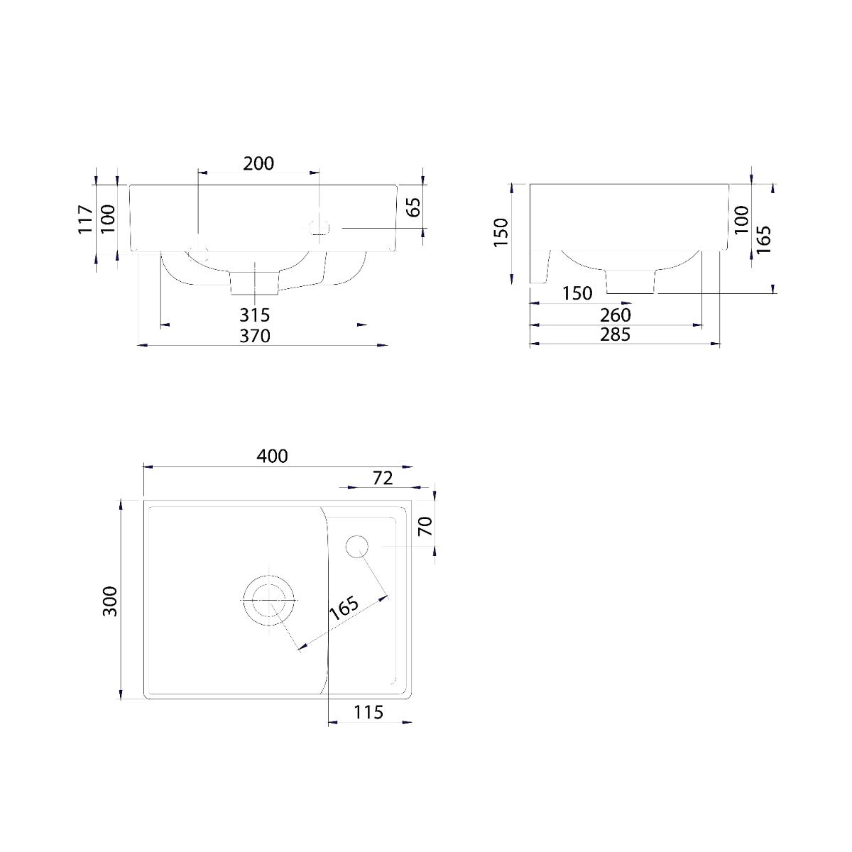Sapho Nuali keramieke wastafel 40x30cm wit