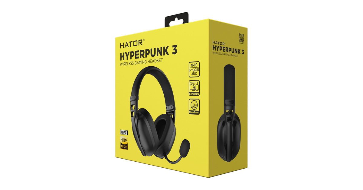 HatorHyperpunk 3 Wireless over-ear gaming headset  (Zwart, 2.4GHz / Bluetooth 5.4 / USB-C)