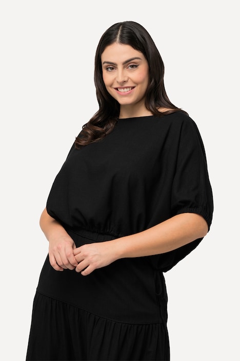 Bluse, Leinenmix, Oversized, U-Boot-Ausschnitt, Halbarm