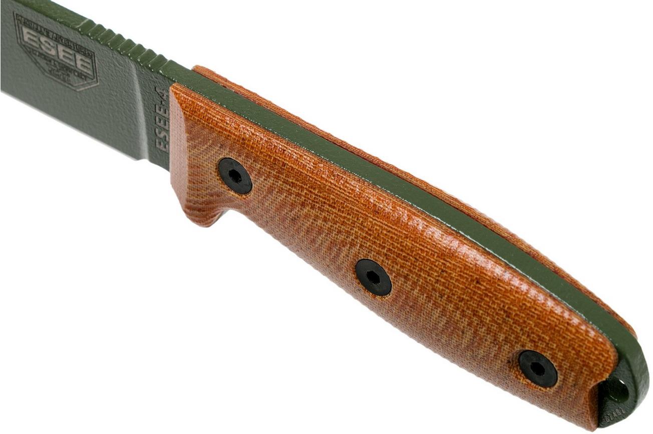ESEE Model 4 OD Green Blade 3D Natural Canvas Micarta survivalmes 4POD-011 zwarte schede   riemclip