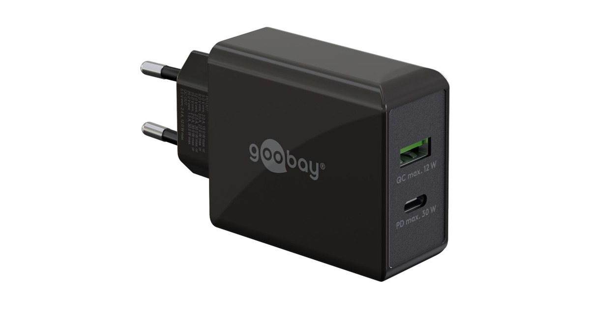 goobayDual USB-C PD (Power Delivery) Fast Charger (30 W)  (Zwart)