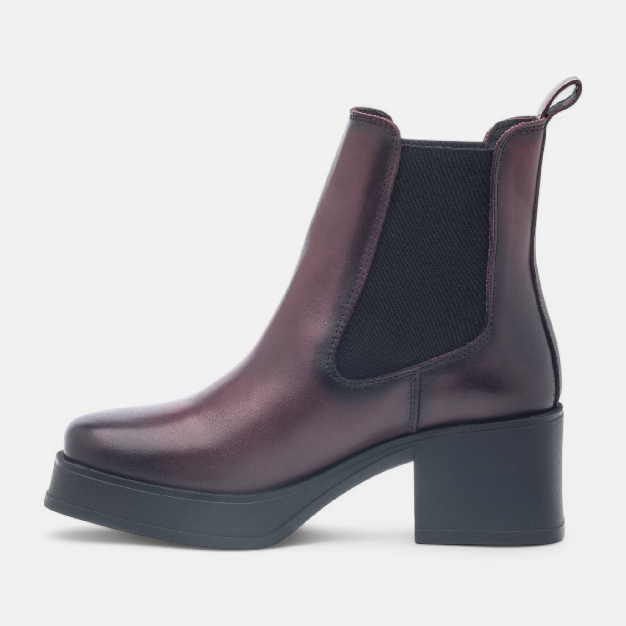 Boots chelsea à talon Femme en cuir bordeaux