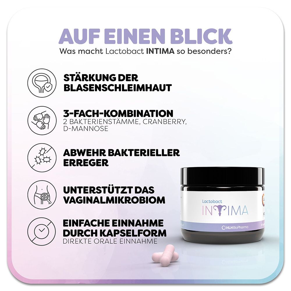 Lactobact INTIMA - 3-fach stark für die Frau mit Cranberry, D-Mannose und Milchsäurebakterien