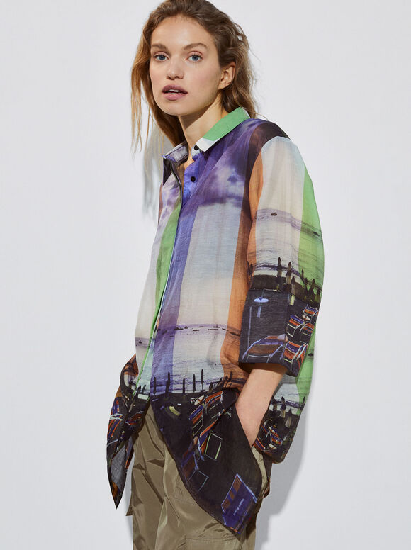 Vestido camisa estampado - Multicolorido