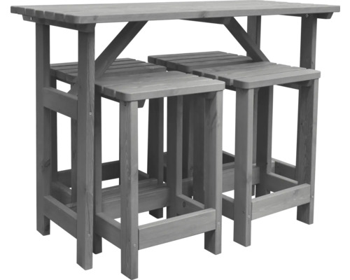 Promadino 4-zits barset, tafel, 4 krukken, hout, grijs