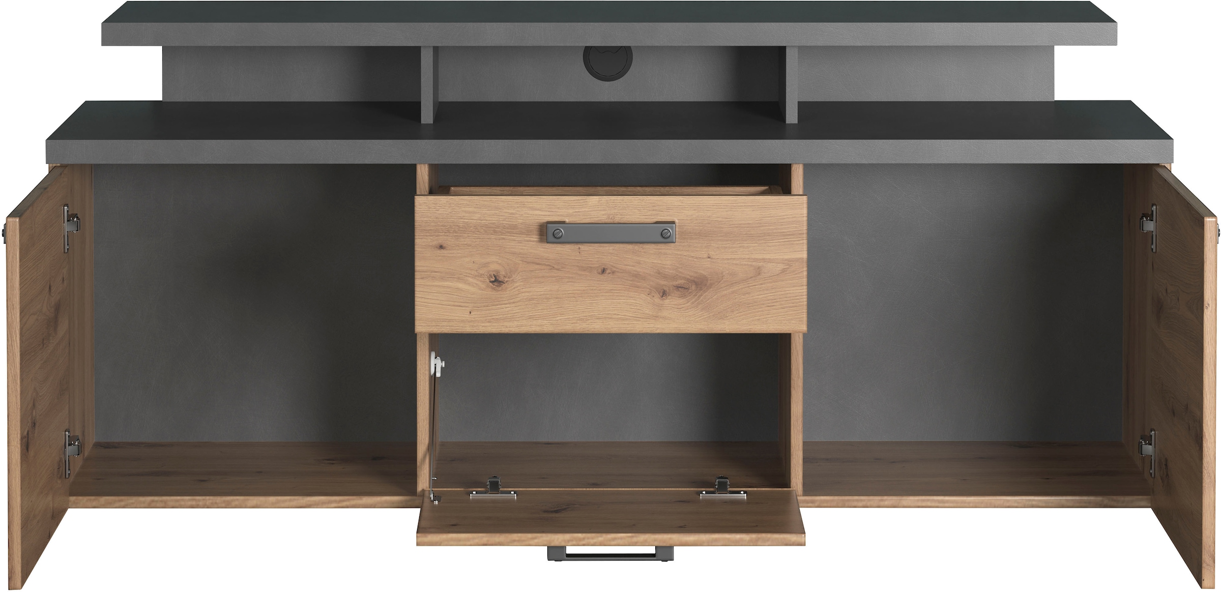 Home affaire TV-Schrank »Ambres« 1 Stk. tlg. Lowboard inklusive Aufsatz in Eiche/Grau - Mit Vollauszug-Funktion
