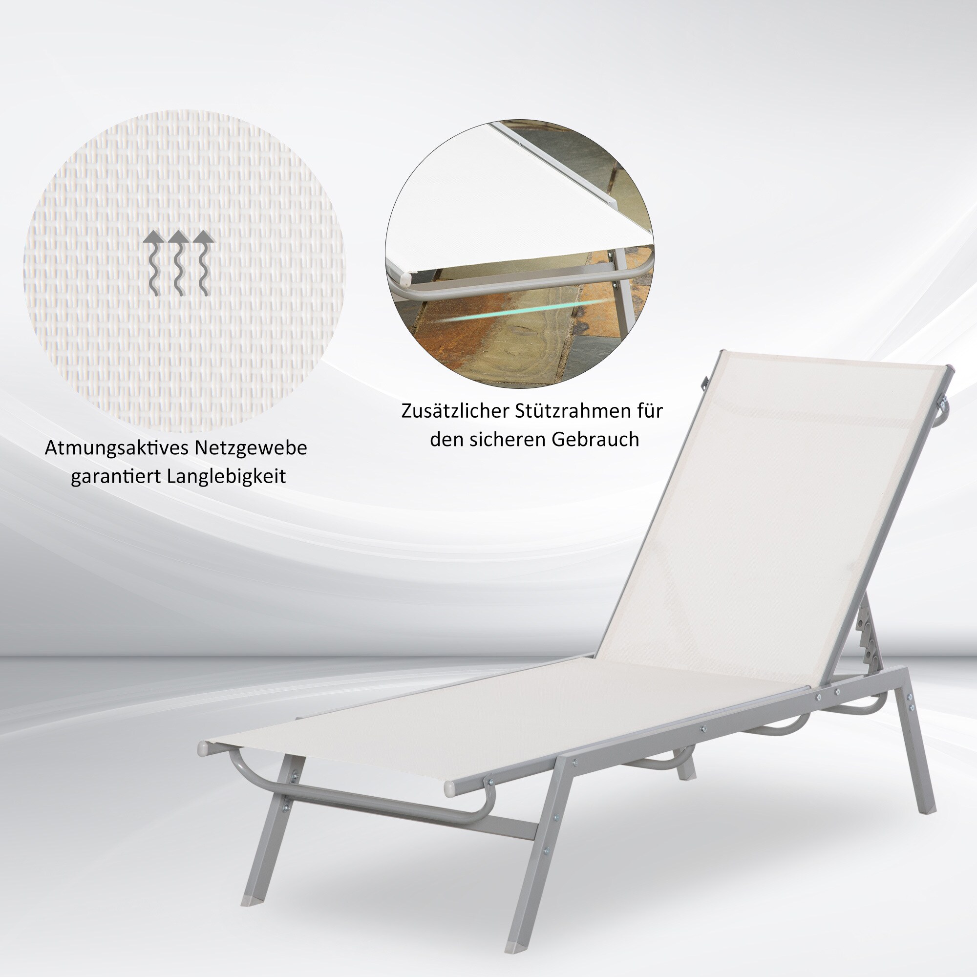 Outsunny Gartenliege mit verstellbarer Rückenlehne 170 x 58 x 97 cm (LxBxH)