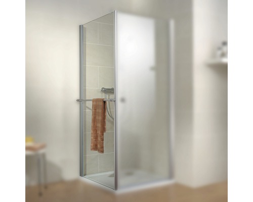 Zijpaneel voor Schulte Garant draaideur, 80 cm breed, helder glas, aluminium profiel, met handdoekhouder