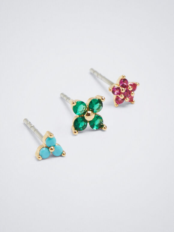 Conjunto De Pendientes Com Flor - Multicor