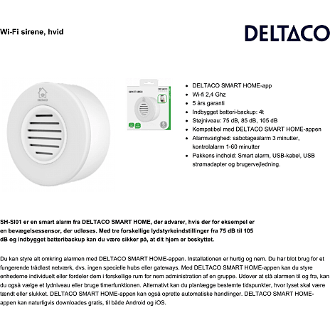 Deltaco Smart sirene WiFi - hvid