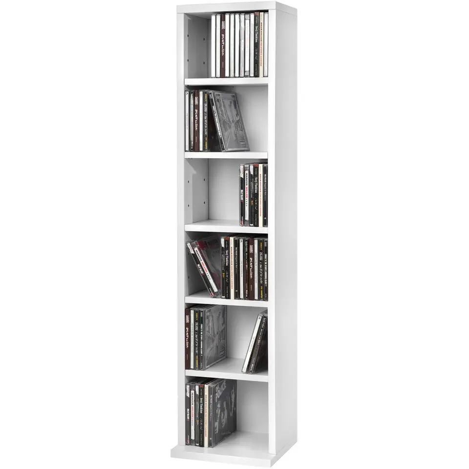 tectake CD mediakast met 6 vakken 90x21x20cm, Wit