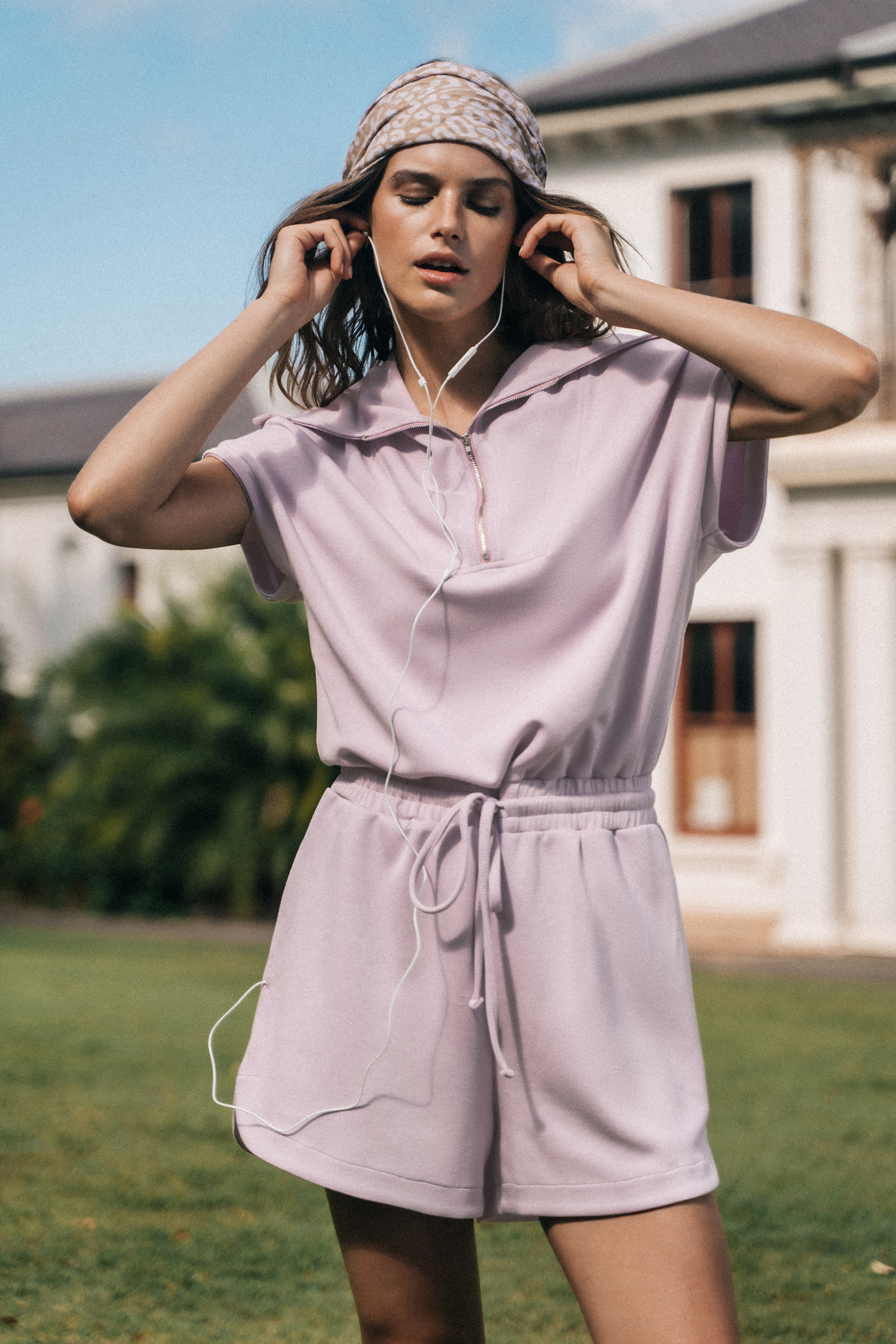 Combishort à col chemise et zip sur le devant lavande