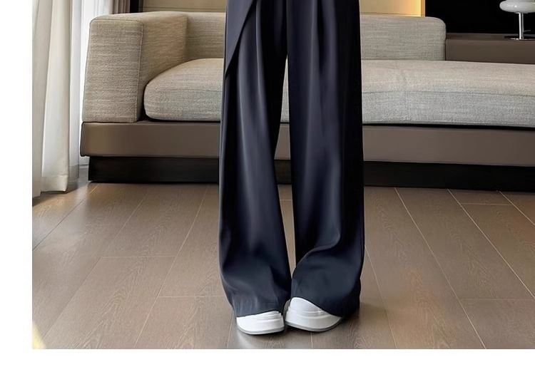 Hanji - Hoge taille effen asymmetrische wijde broek