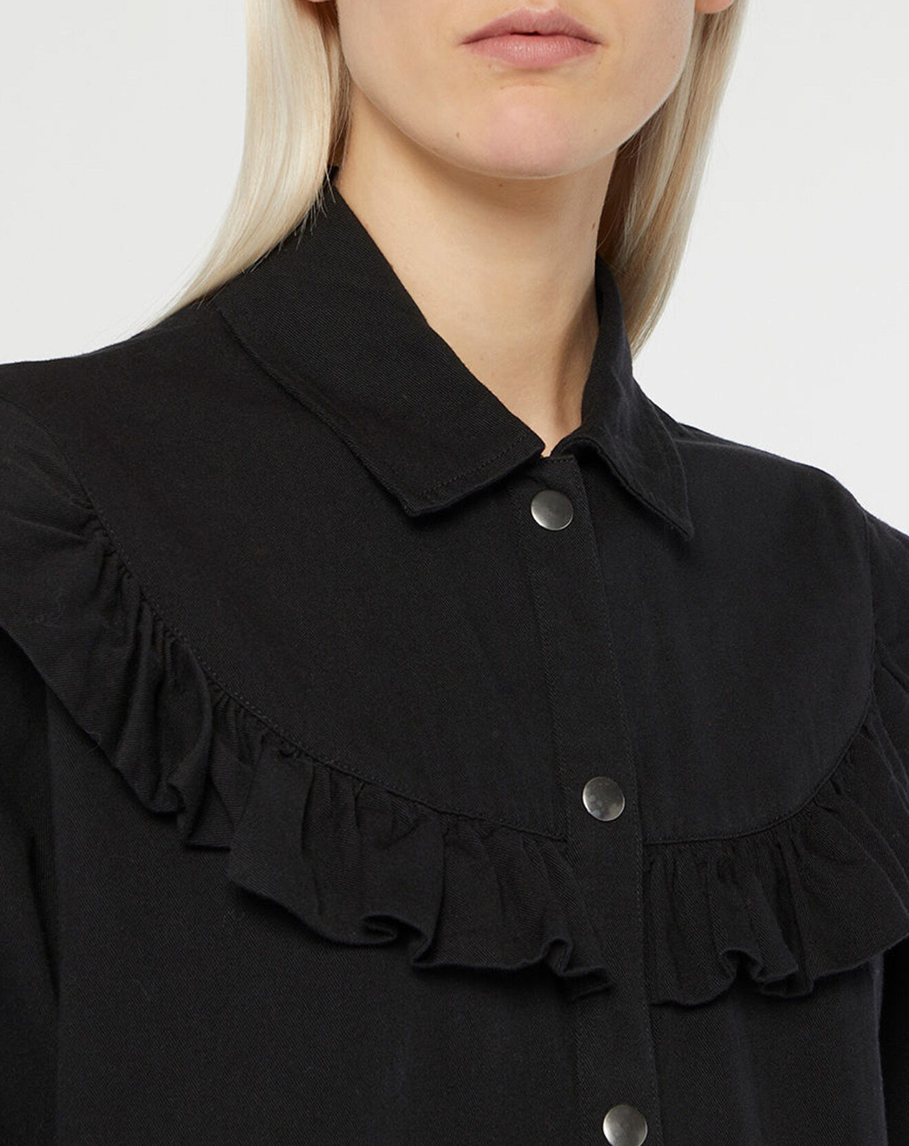 Galeries Lafayette Chemise en Coton bio Candy volant en plastron noire