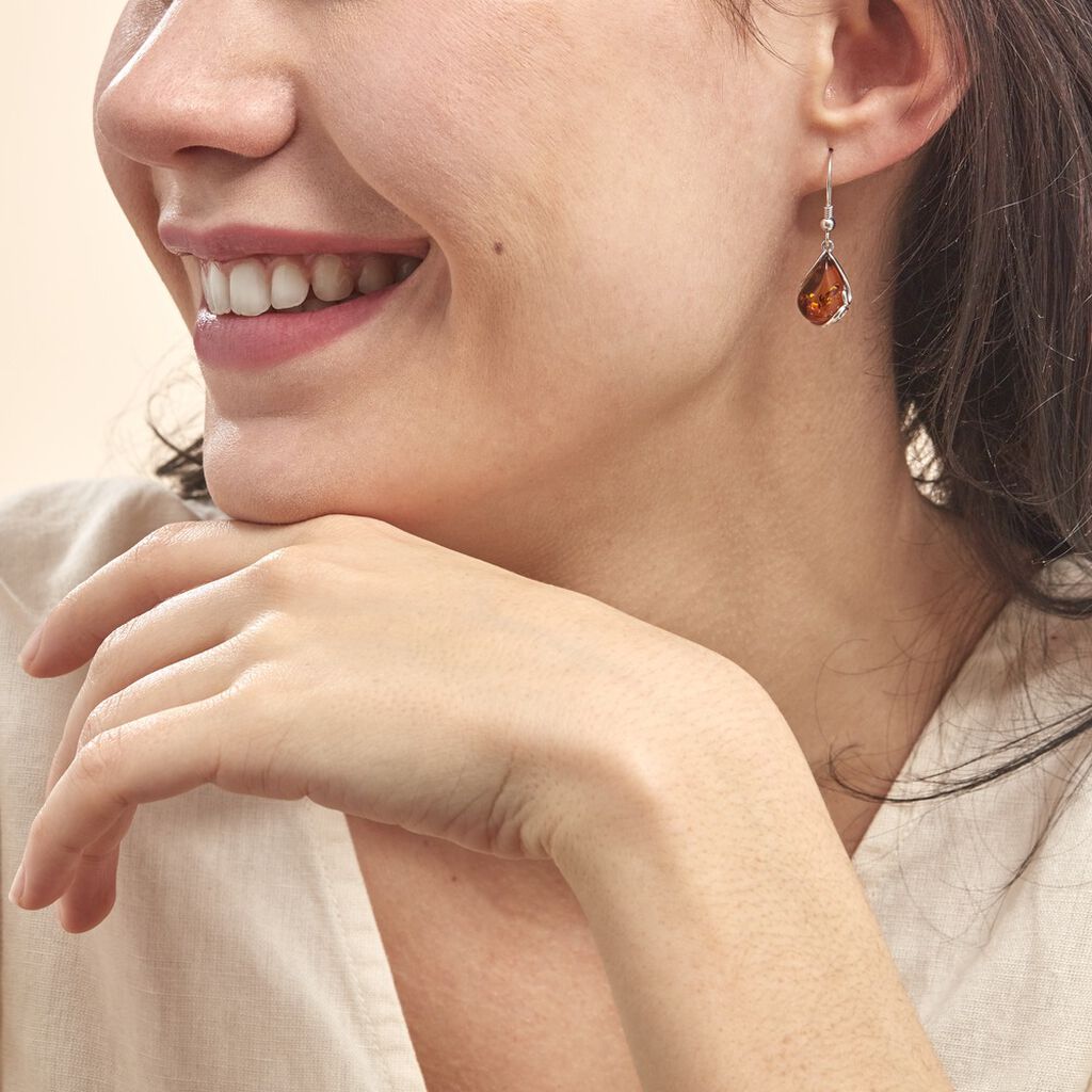 Boucles D'oreilles Pendantes Argent Blanc Lucina Ambre