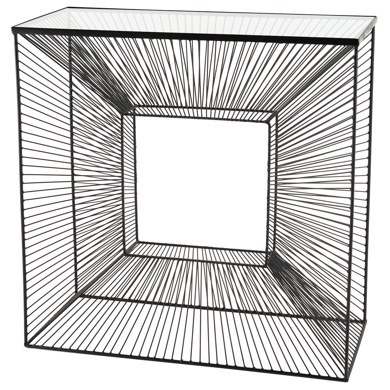 Macabane Console en métal avec plateau verre noire - 80.5x35.5x81 cm