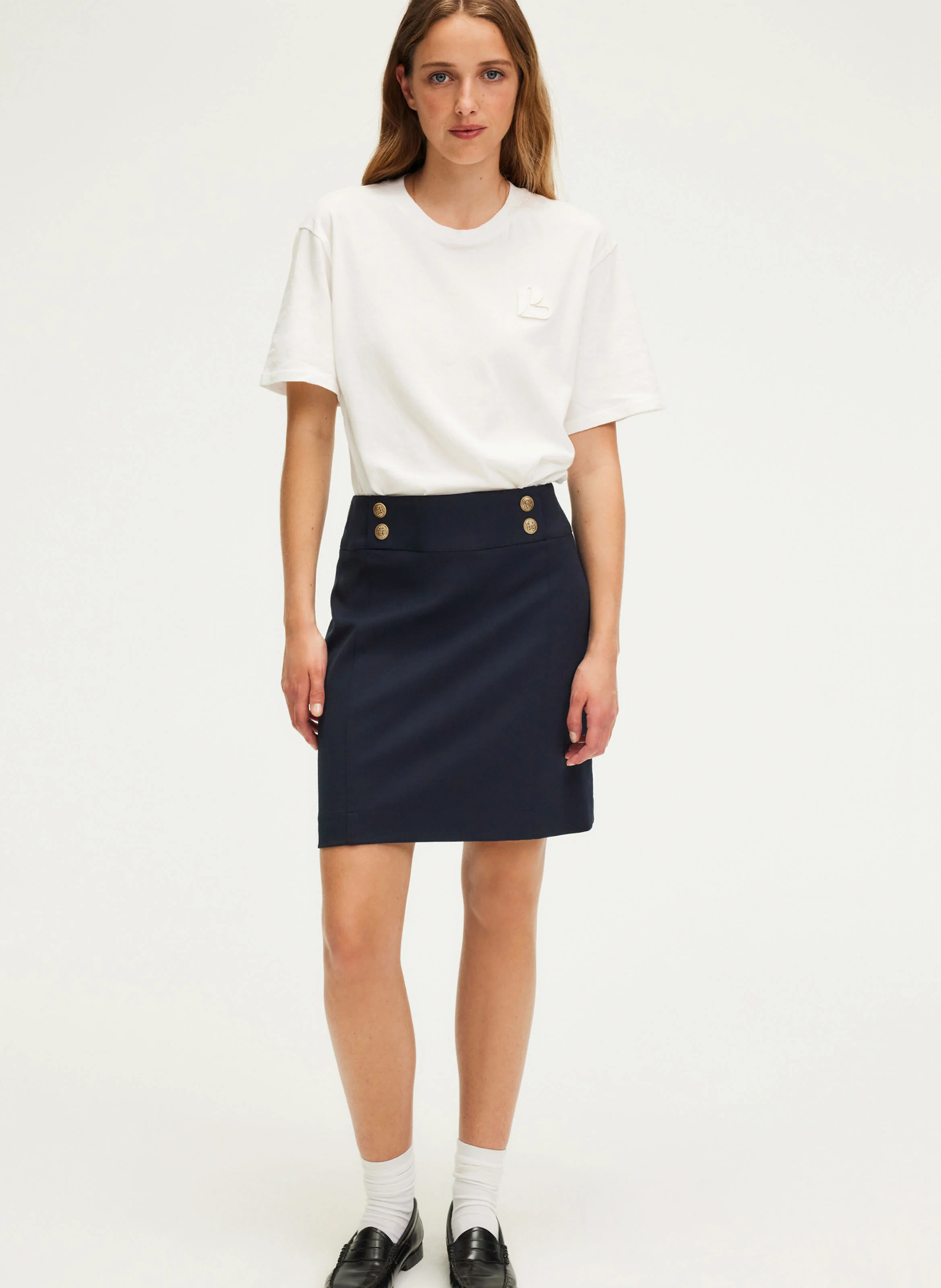 CHRYSLENE - Jupe courte droite | Bleu
