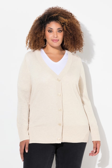 Strickjacke, V-Ausschnitt, Knopfleiste, Feinstrick