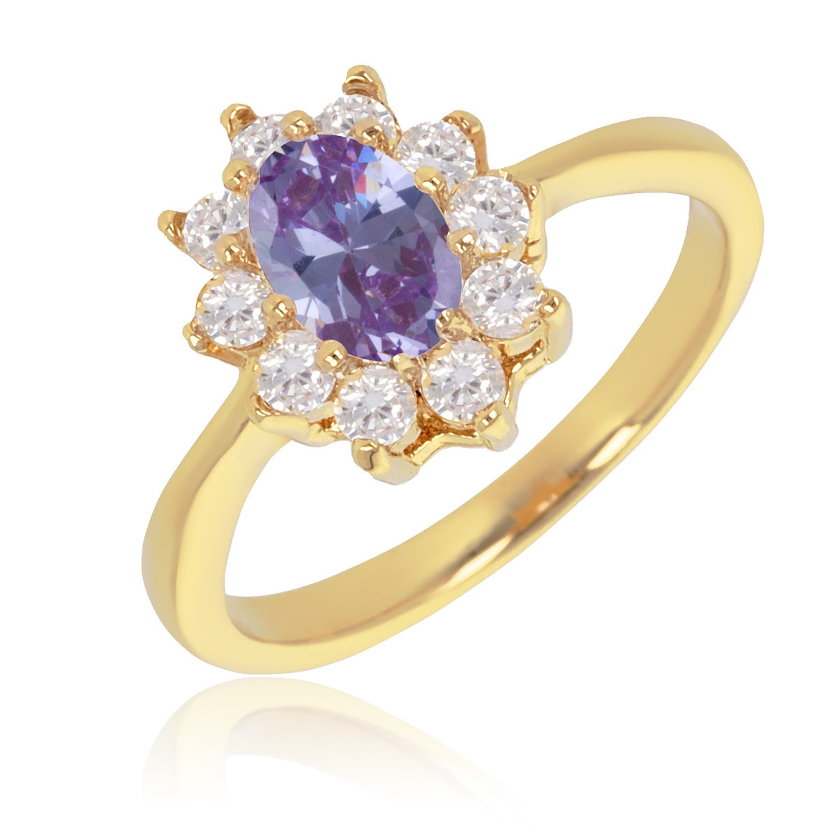 Bague plaqué or marquise avec améthyste cubic zirconia et cubic zirconia