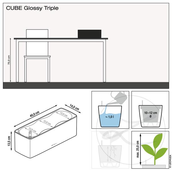LECHUZA® CUBE Glossy Triple, All-in-One Set,