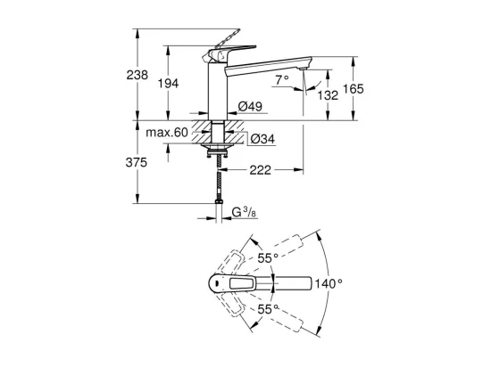 Robinet de cuisine GROHE Start Loop bec long chromé
