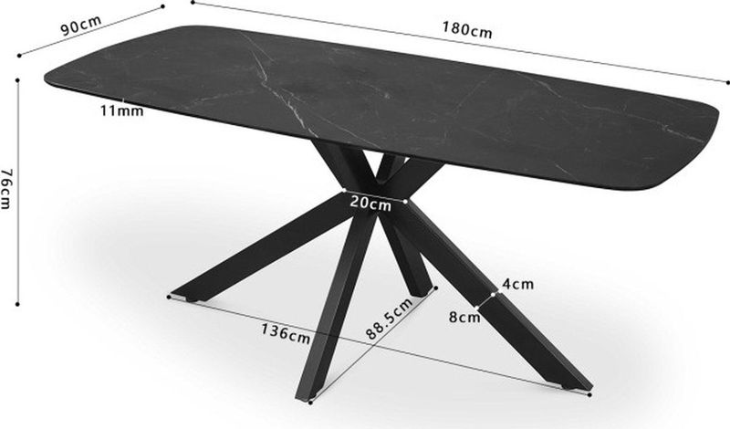 Eettafel - Zwart - Stenen - 180 cm x 90 cm x 76 cm