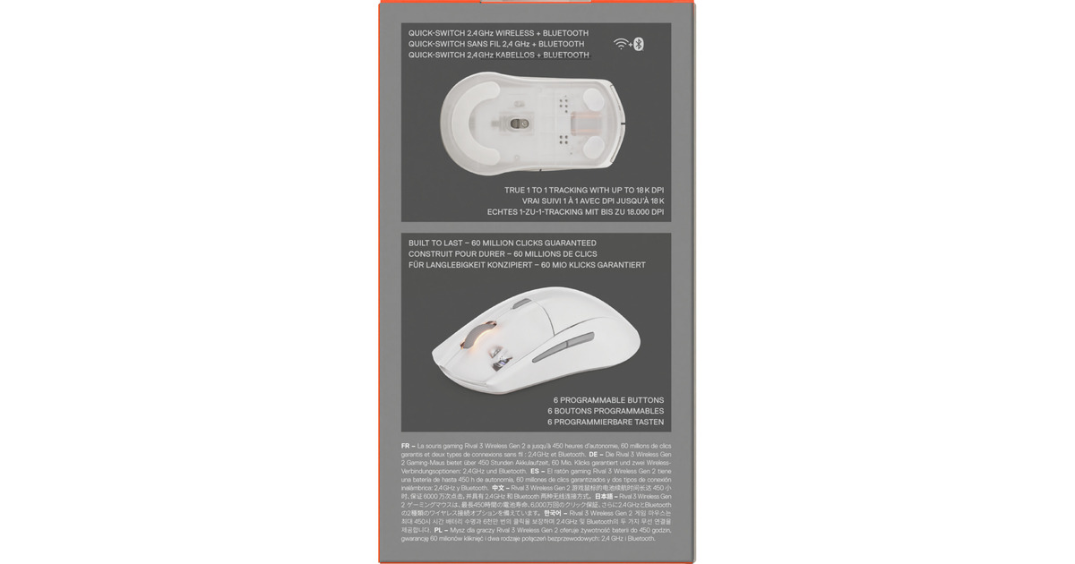 SteelSeriesRival 3 Wireless Gen 2 gaming muis  (Wit, 18.000 dpi, RGB, 2.4GHz / Bluetooth 5.0)